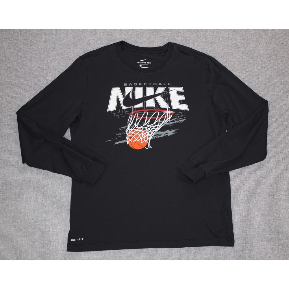 Nike T-Shirt Dri-Fit Basketball Graphic Kids Large Black Long Sleeve Tee
